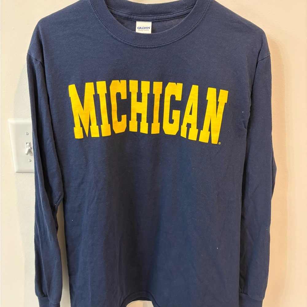 Gildan Navy and Yellow Michigan Long Sleeve Shirt